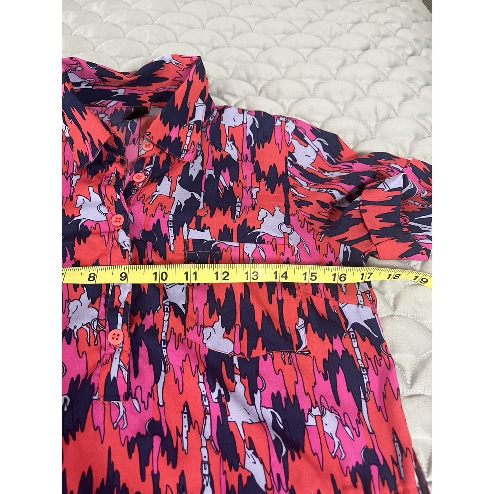 Vero Moda  Colorful Equestrian Horse Dress XS Short Sleeve Button Up Western - Picture 5 of 10